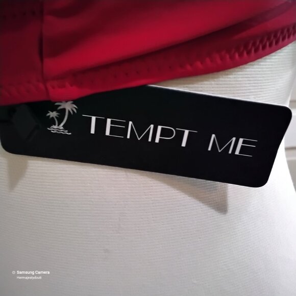 1950s Vintage Style TEMPT ME Red Padded Scrunchie Bikini Tie Halter Top NWT XL - Picture 6 of 7